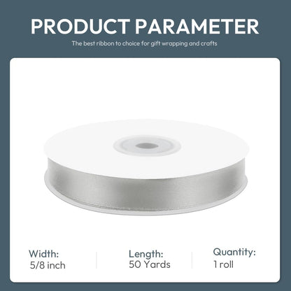 KMER LIFE 5/8" Wide x 50 Yards Silvery Single Faced Polyester Satin Ribbon, Silvery Satin Ribbon Perfect for Wedding Decor, Wreath, Crafts, Gift Wrapping & Other Projects (Silvery) - Crafty Corner