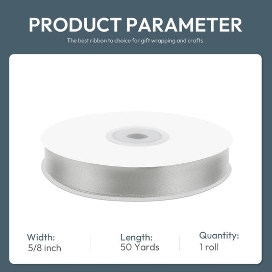 KMER LIFE 5/8" Wide x 50 Yards Silvery Single Faced Polyester Satin Ribbon, Silvery Satin Ribbon Perfect for Wedding Decor, Wreath, Crafts, Gift Wrapping & Other Projects (Silvery) - Crafty Corner
