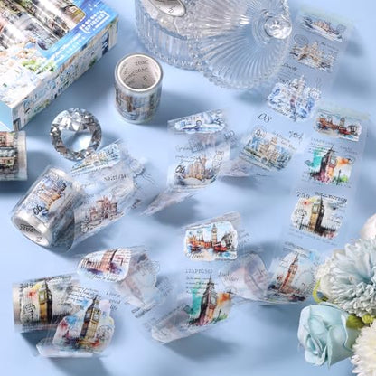 6 Rolls PET Tapes Set Pre Cut Tape Stickers City Stickers journaling Tape Transparent Sticker Books for Scrapbooking Scrapbook Tape Decorative (6 Count)