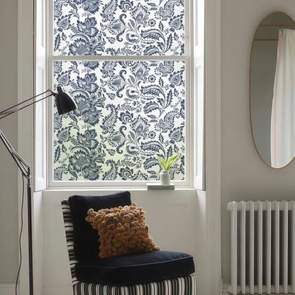Blue Bohemian Decorative Privacy Window Film Patterns 17.7in X 78.7in