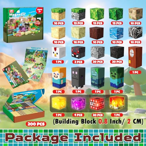 200 PCS Magnetic Blocks with Light Up Blocks