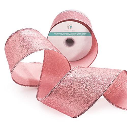Glitter Wired Ribbon 2.5" x 10 Yards Rose Gold for Christmas Home Decor Bow Gift Wrapping DIY Crafts Wreath (30 Foot)