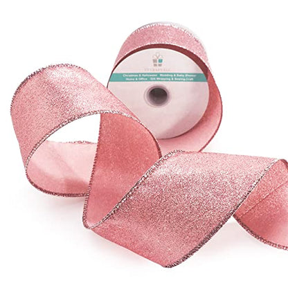 Glitter Wired Ribbon 2.5" x 10 Yards Rose Gold for Christmas Home Decor Bow Gift Wrapping DIY Crafts Wreath (30 Foot)