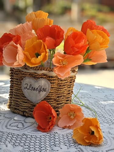 Orange Crepe Paper Poppy Flower DIY Making Kit Home Decoration Table Decor Pack of 24 pcs