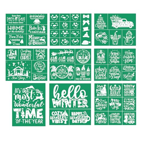 9pcs Christmas Stencils Self Adhesive Reusable Silk Screen Stencils