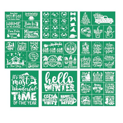 9pcs Christmas Stencils Self Adhesive Reusable Silk Screen Stencils