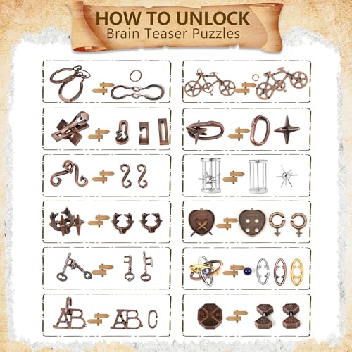 12Pcs Brain Teaser Puzzles for Adults and Teens (12 Count)