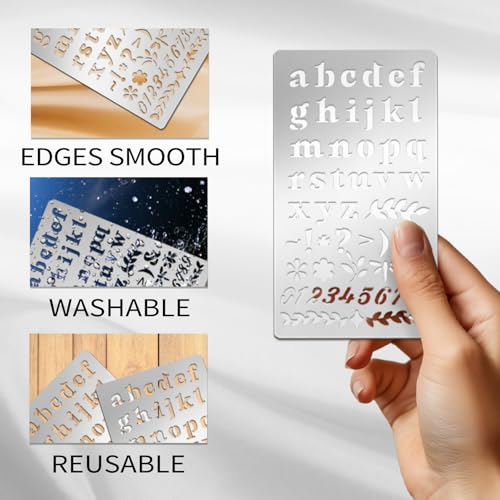 9PCS Metal Stencils Wood Burning Tool Stencil Metal Letter Stencils for Journaling Engraving Stencil for Engraving Pen Wood Carving Drawing Scrapbooking Journal Craft DIY (9 Count)