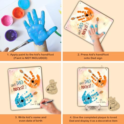 DIY Our Dad Rocks Guitar Craft Plaque Baby Handprint Gifts for Dad Papa Musician Guitar Player
