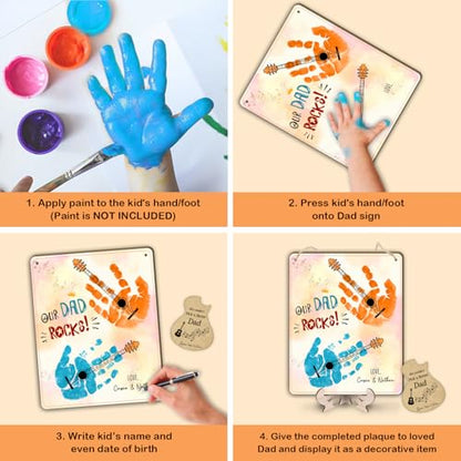 DIY Our Dad Rocks Guitar Craft Plaque Baby Handprint Gifts for Dad Papa Musician Guitar Player