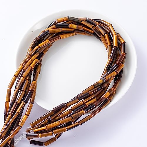 Natural Yellow Tiger Eye Cylinder Tube Beads 4x13mm 38cm (28 Count)