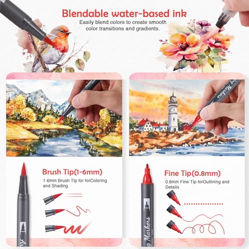 24 Colors Blendable Watercolor Markers for Adults 2026 Professional Double Tip Paint Pens with 1 Water Brush Pen Water Based Coloring Pens Drawing Markers Set with Flexible Brush Tip (24 Count)