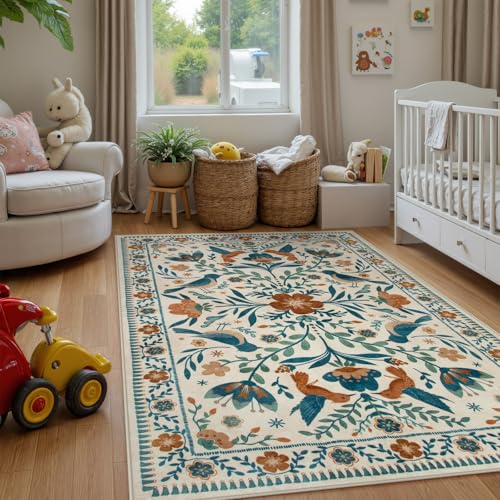 Floral Washable 5x7 Nursery Rug (34.979 Sq Ft)