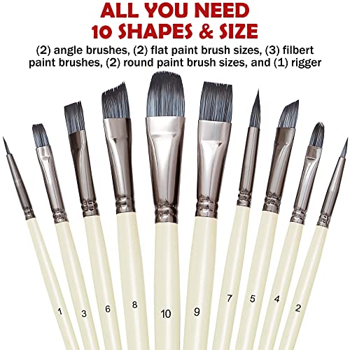 Artist Paint Brushes Set 10pcs for Acrylic Oil Watercolor Gouache (10 Count)