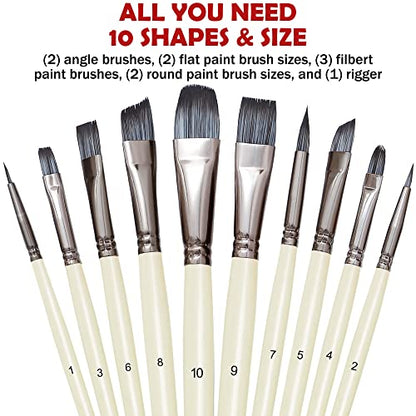 Artist Paint Brushes Set 10pcs for Acrylic Oil Watercolor Gouache (10 Count)