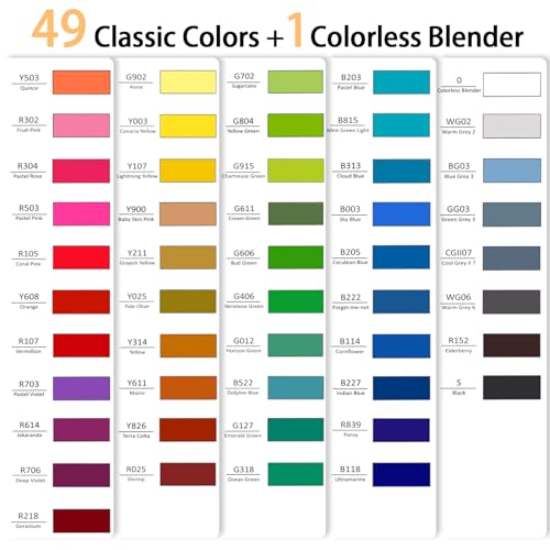 50 Colors Alcohol Markers Brush Tip and Fine (50 Count)