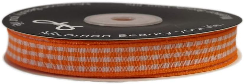Orange Gingham Plaid Checked Ribbon 25 Yard Each Roll 100% Polyester (3/8", Orange) - Crafty Corner