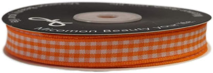 Orange Gingham Plaid Checked Ribbon 25 Yard Each Roll 100% Polyester (3/8", Orange) - Crafty Corner