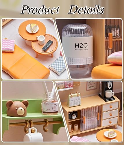 Modern Living Room DIY Miniature House Kit with Roof & LED Light