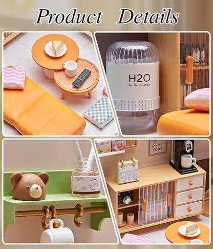Modern Living Room DIY Miniature House Kit with Roof & LED Light