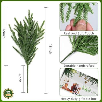 12 Pcs Artificial Norfolk Pine Branches (12 Count)