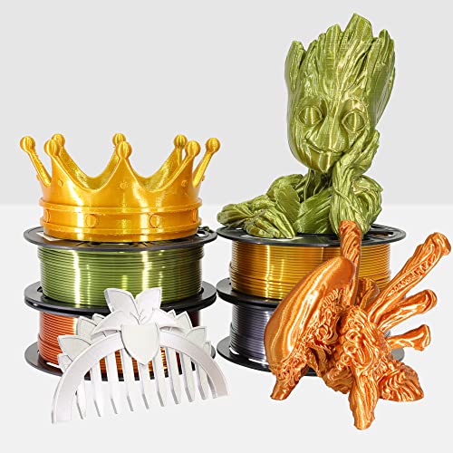 Silk Shiny PLA Filament 4 Metallic Colors 3D Printer Filament Bundle Pack (35.2 Ounce)