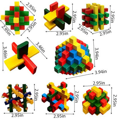 18 Pack Large Wooden Brain Teaser Puzzles Wooden Burr Puzzles Brain Teaser Puzzle with Gift Packing Box Magic Puzzle Games Toys Stocking Stuffers Party Favors for Kids and Adults (18 Count)