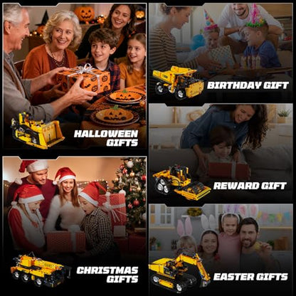 5-in-1 Building Toys STEM Robotics Kits - Remote-Controlled Excavator Engineering Kit for Kids Ages 8-16 with 535 Pieces, DIY Educational Science Kits Gift for Boys & Girls