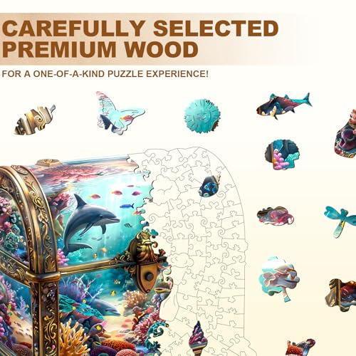 Wooden Puzzles Adults Treasure Chest Ocean Jigsaw 13.4*12.9in (260 Count)