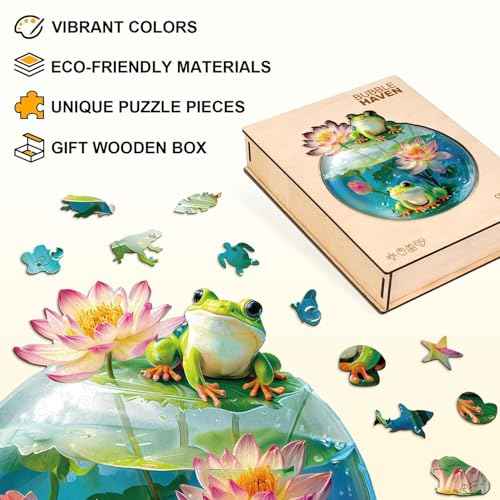 Aquarium Frog Puzzles Adults Gifts for Women Men Wooden 175 Pieces 11.4 x 9.9in