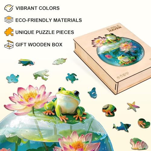 Aquarium Frog Puzzles Adults Gifts for Women Men Wooden 175 Pieces 11.4 x 9.9in