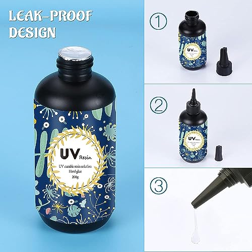 Crystal Clear Hard UV Resin Upgraded Formula Ultraviolet Fast Curing for Jewelry Making Craft Decoration Hard Transparent Glue Solar Cure Sunlight Activated Resin Casting & Coating (7 Ounce)