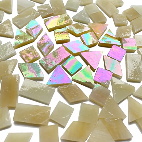 Iridescent Amber Glass Mosaic Tiles for Crafts (9 Ounce)