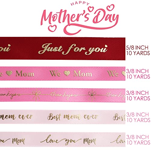 Pink Ribbon for Gift Wrapping Thank You Just for You Ribbon Mothers Day Gift Box Double Face Satin Assortment Thin Pink Satin Fabric (150 Foot)