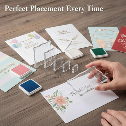 7 Pcs Acrylic Stamp Blocks Set Clear with Grid Lines (7 Count)