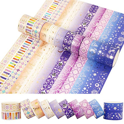 12 Rolls Galaxy Washi Tape Set Bronzing Starry Night Decorative Masking Tape for Scrapbooking (12 Count)