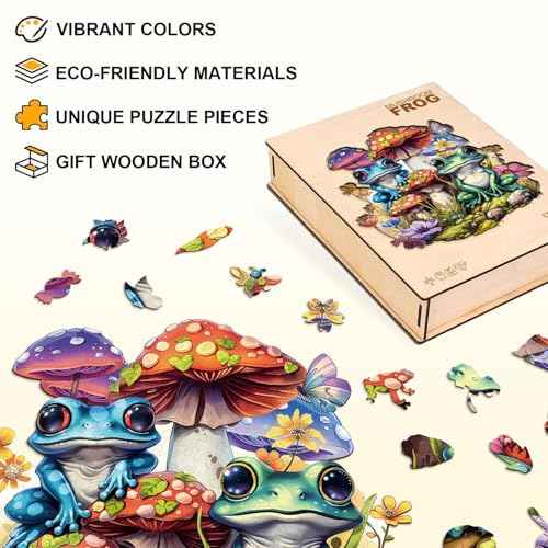 Mushroom Frog Puzzles Adults Gifts for Women Men Wooden 175 Pieces 11.4 x 10.9in
