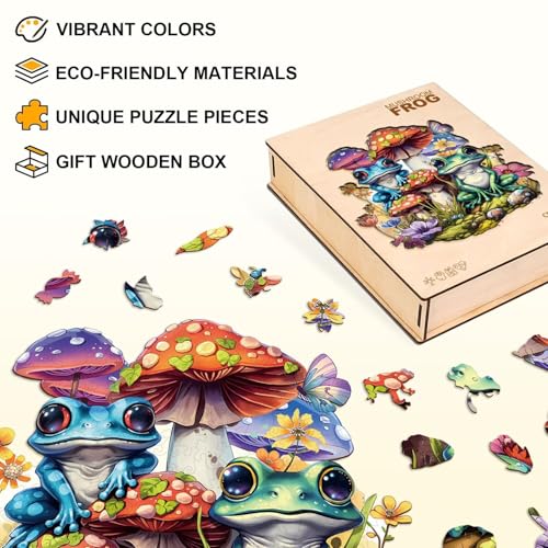 Mushroom Frog Puzzles Adults Gifts for Women Men Wooden 90 Pieces 8.5 x 8.1in