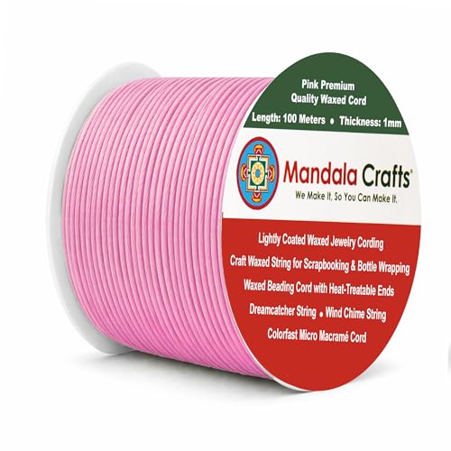 1mm Pink Cotton Waxed Cord for Jewelry Making (327 Foot )