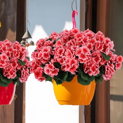 6 Pcs Artificial Geranium Flowers for Outdoors Geraniums Silk Flowers Outdoor UV Resistant Garden Plants Faux Flowers for Home Kitchen Table Centerpieces Decor