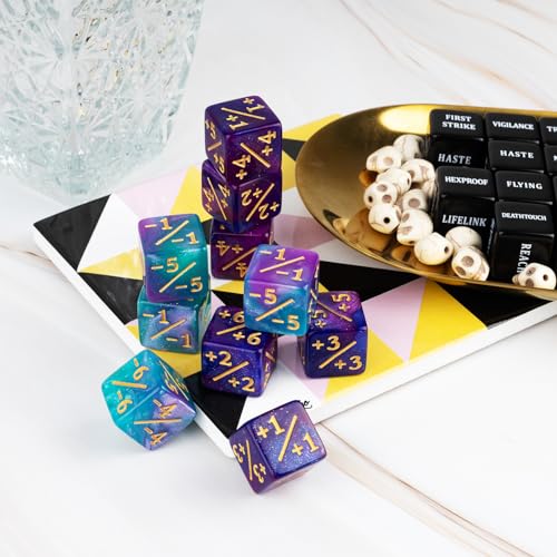 48 Pieces Keywords MTG Dice Counters Plus 1 Life Counter Dice Abilities Creature Stats Buff Tokens Dice Set for Magic The Gathering (48 Count)