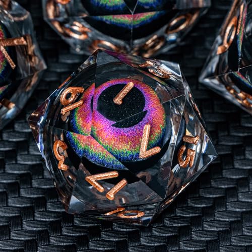 DND Dragon Eye Dice Liquid Core Resin Sharp Edged Dice Set with Gift Box