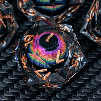 DND Dragon Eye Dice Liquid Core Resin Sharp Edged Dice Set with Gift Box