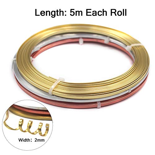 3 Rolls Flat Craft Wire Jewelry Wire Flexible Aluminum Wire Tarnish Resistant for Bezel Sculpting DIY Jewelry Craft Making (49.2 Foot)