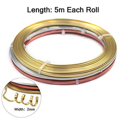 3 Rolls Flat Craft Wire Jewelry Wire Flexible Aluminum Wire Tarnish Resistant for Bezel Sculpting DIY Jewelry Craft Making (49.2 Foot)