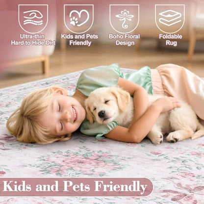 Floral Bow Pink Rug for Bedroom