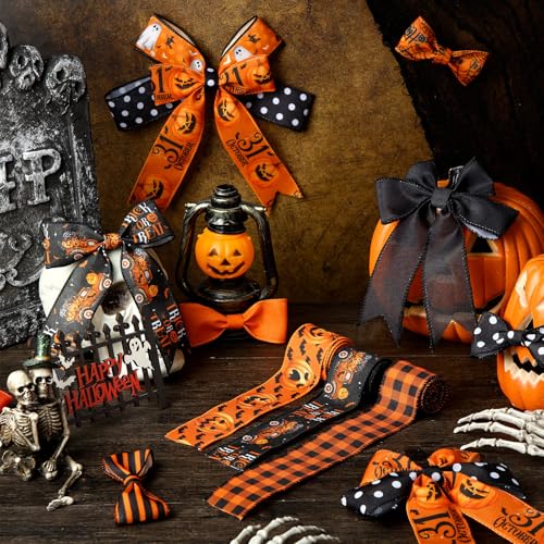 12 Rolls 60 Yard Halloween Wired Ribbon for Wreaths Crafts Bows (12 Count)