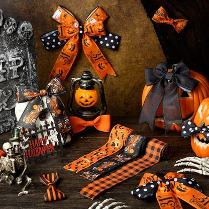 12 Rolls 60 Yard Halloween Wired Ribbon for Wreaths Crafts Bows (12 Count)