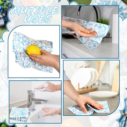 150 Pcs 10 x 10 Inch Blue Floral Paper Cocktail Napkins