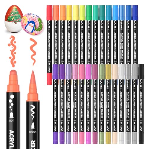 28 Colors Brush & Dot Tip Acrylic Paint Markers (28 Count)